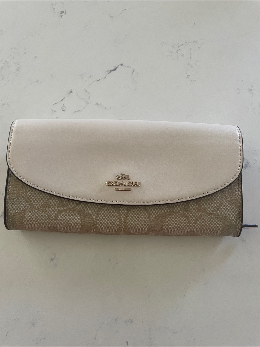 Coach Beige Signature Jacquard Wallet with Cream Leather Flap